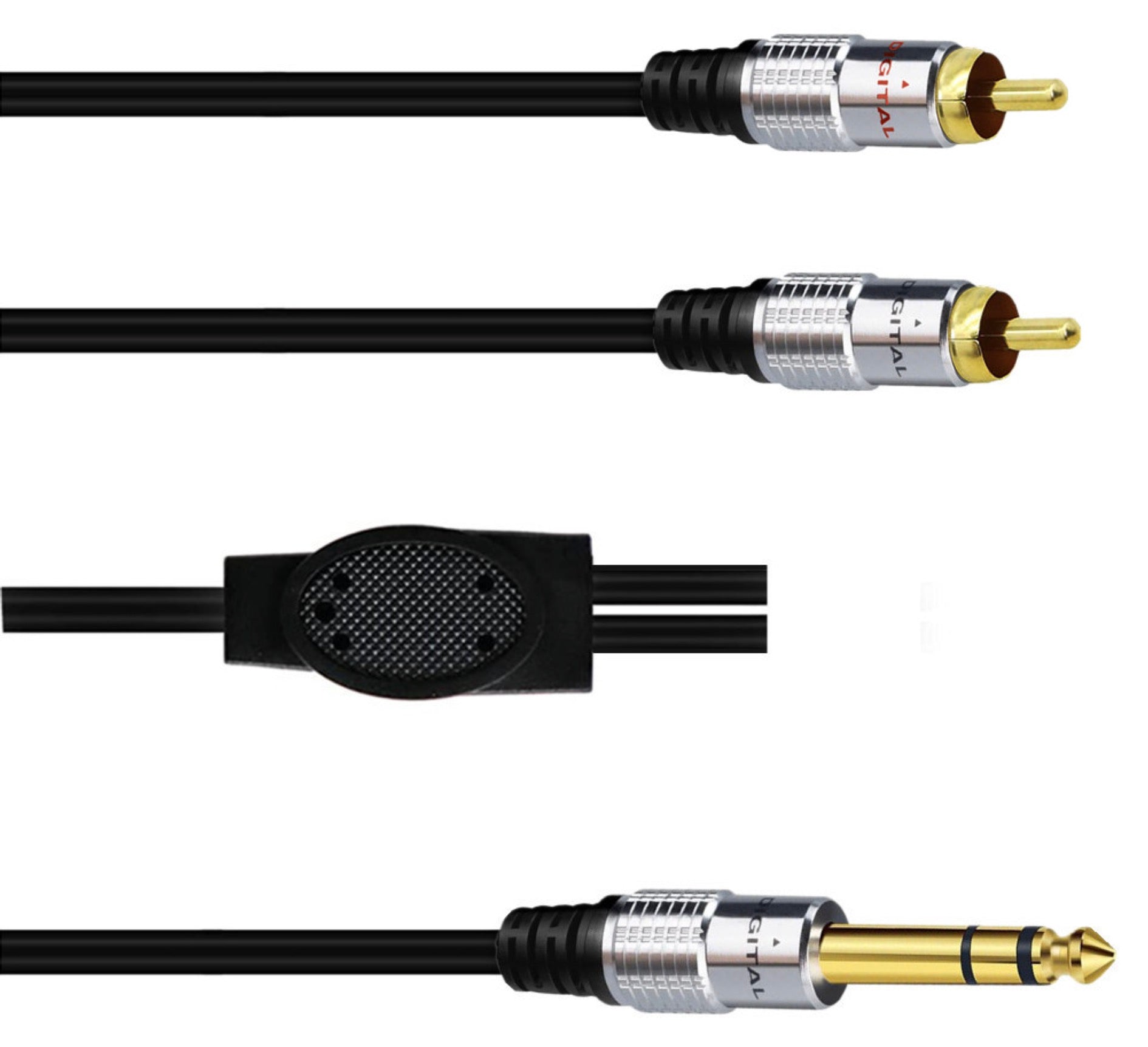 Gold-plated 6.35mm TRS and RCA male connectors for reliable audio transmission