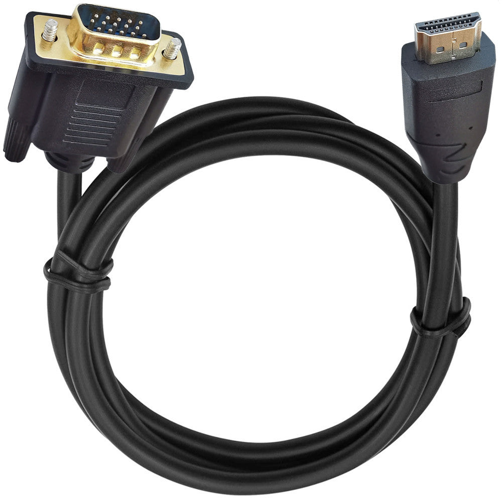Close-up of HDMI and VGA gold-plated connectors on active converter cable