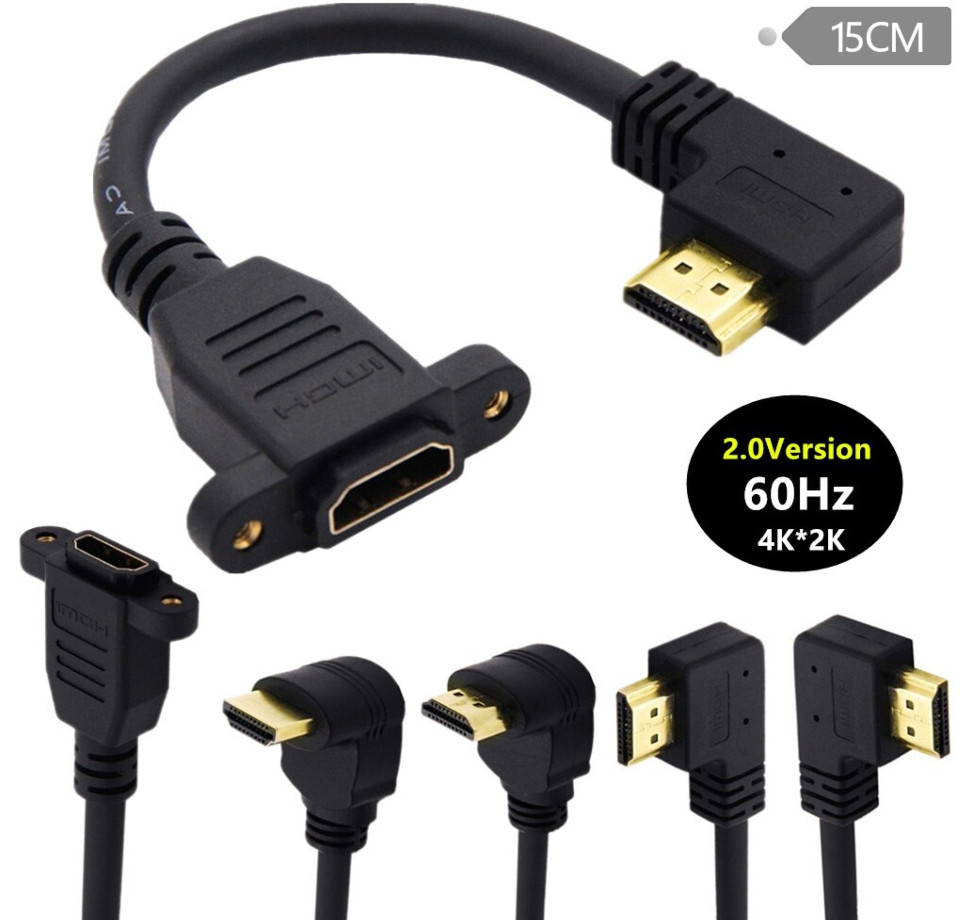 HDMI 2.0 Male to Female Panel Mount Extension Cable 4K 60Hz 0.15m