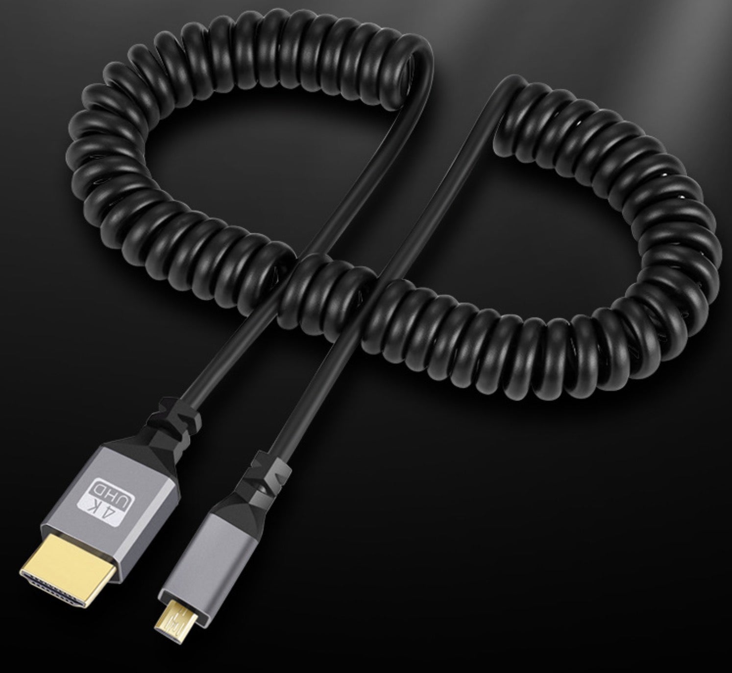 Coiled Micro HDMI to HDMI cable extending for flexible installation