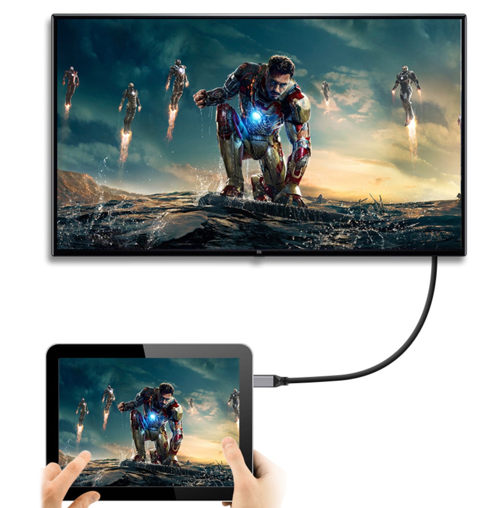 Micro HDMI cable connecting a compatible device to an external monitor