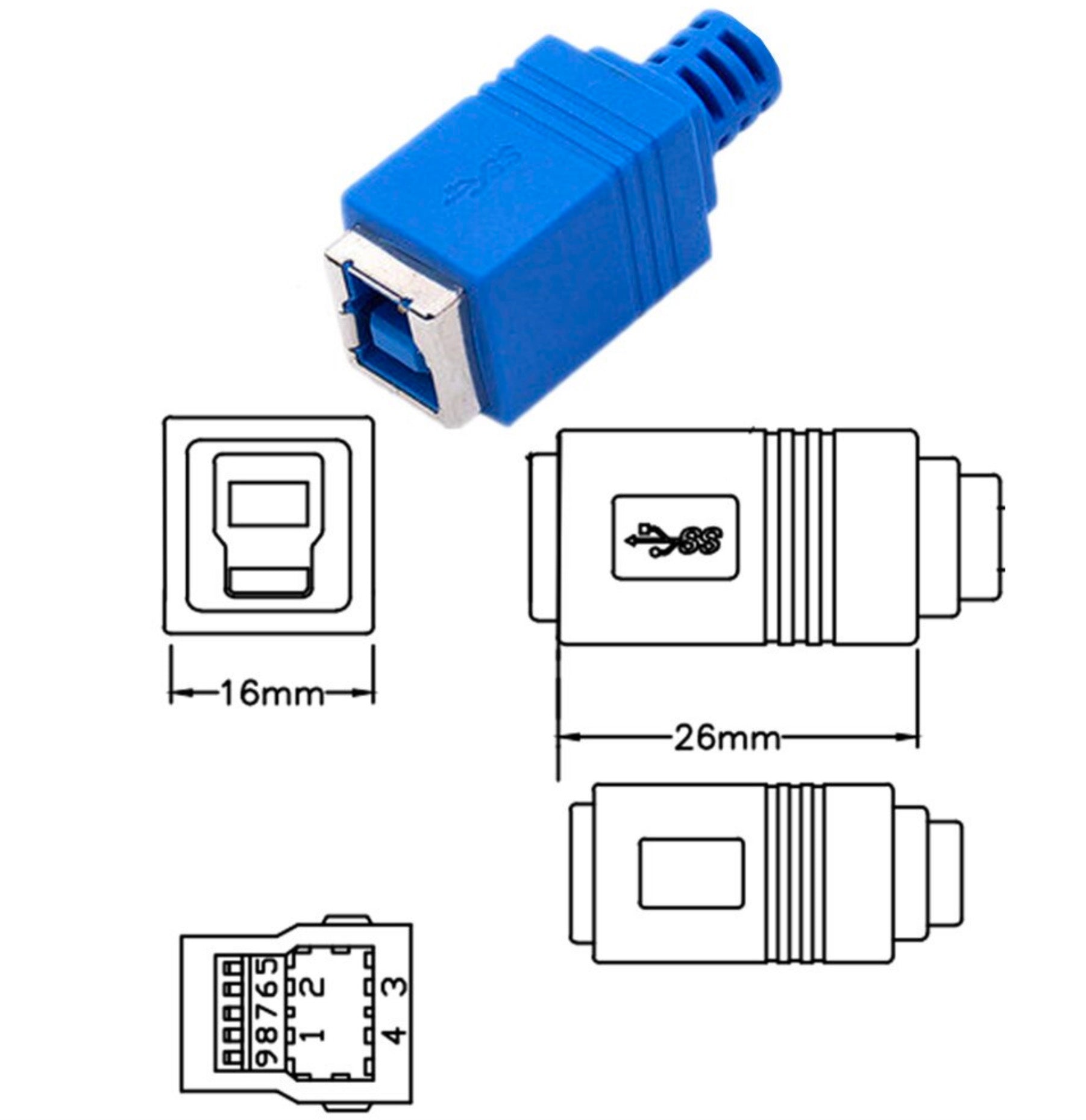 USB 3.0 Type B Female to Micro B Male 10pin Cable 0.3m