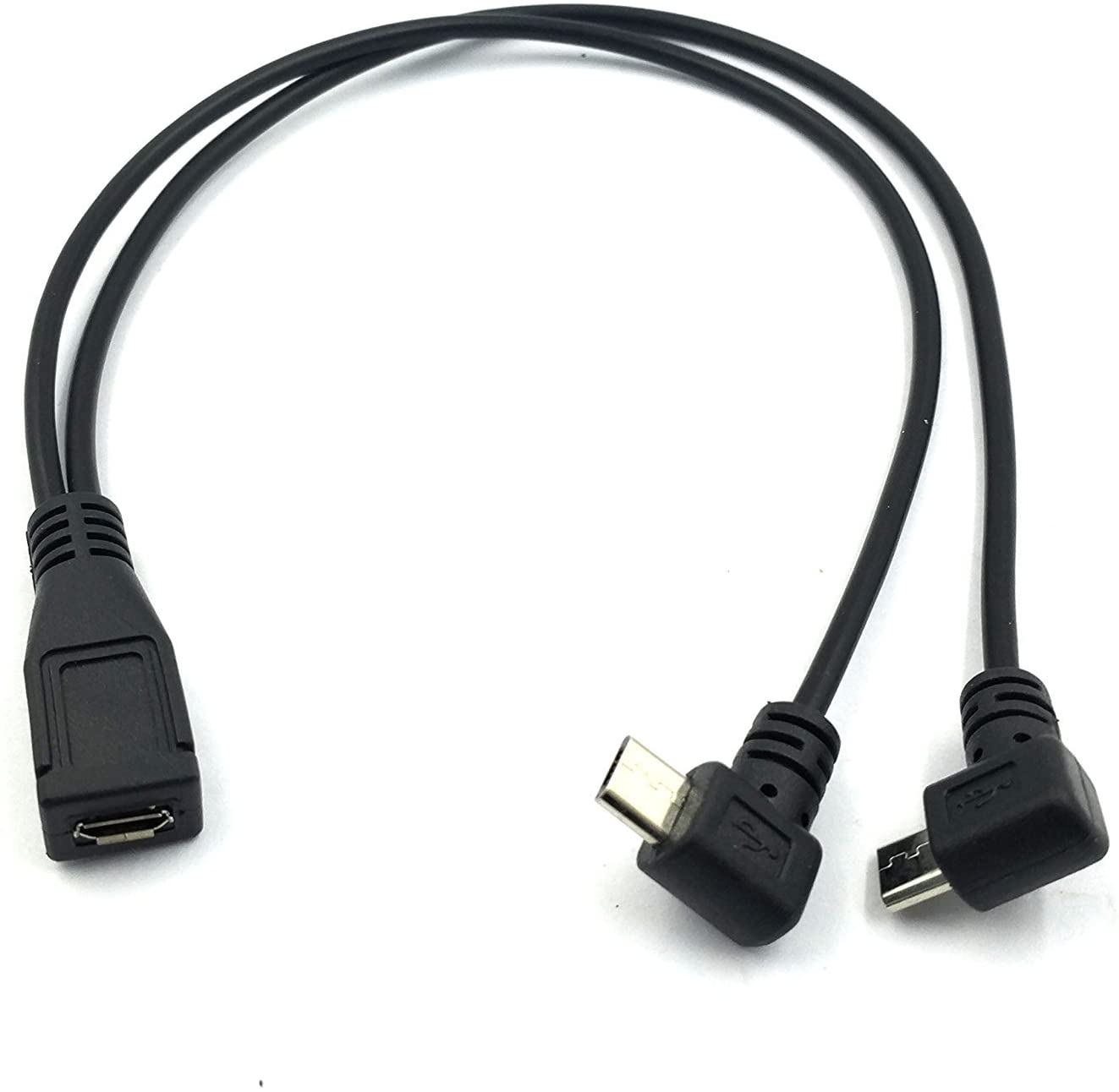 Micro USB Female to Dual Micro Male Angled Charging Cable Y Splitter 0.3m