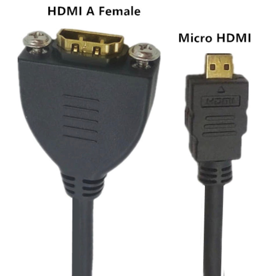 Micro HDMI Male to HDMI Female Panel Mount Extension Cable 4K 60Hz 0.5m