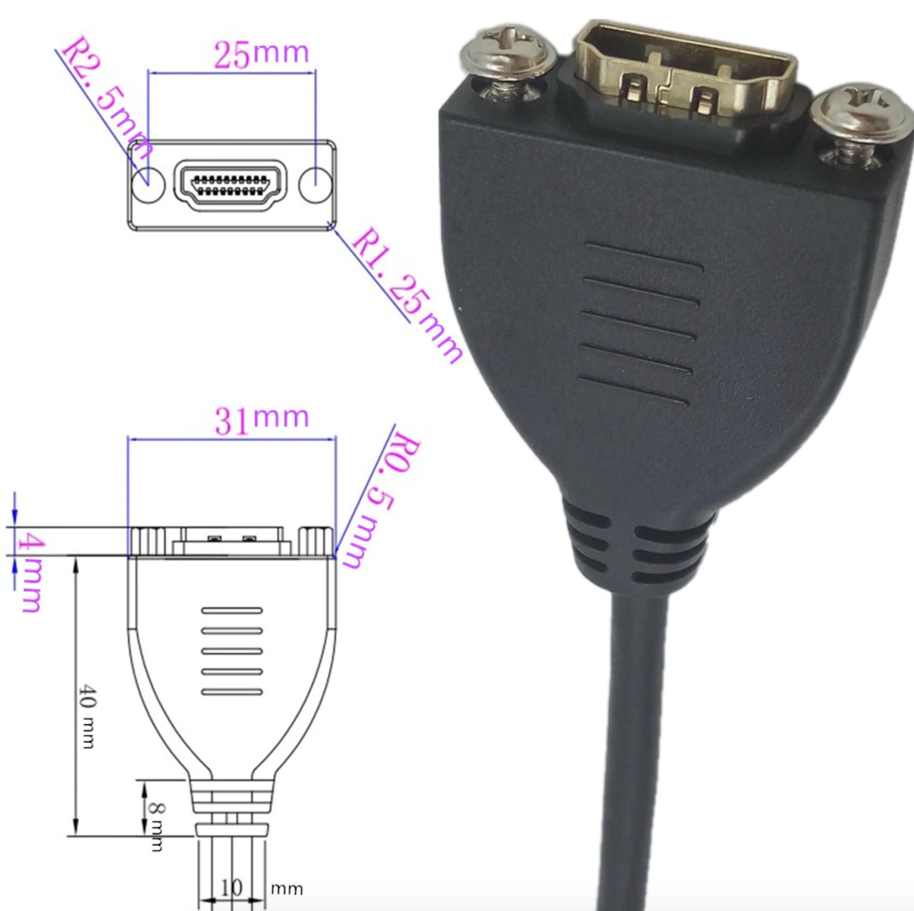 Mini HDMI Male to HDMI Female Panel Mount Extension Cable 0.5m