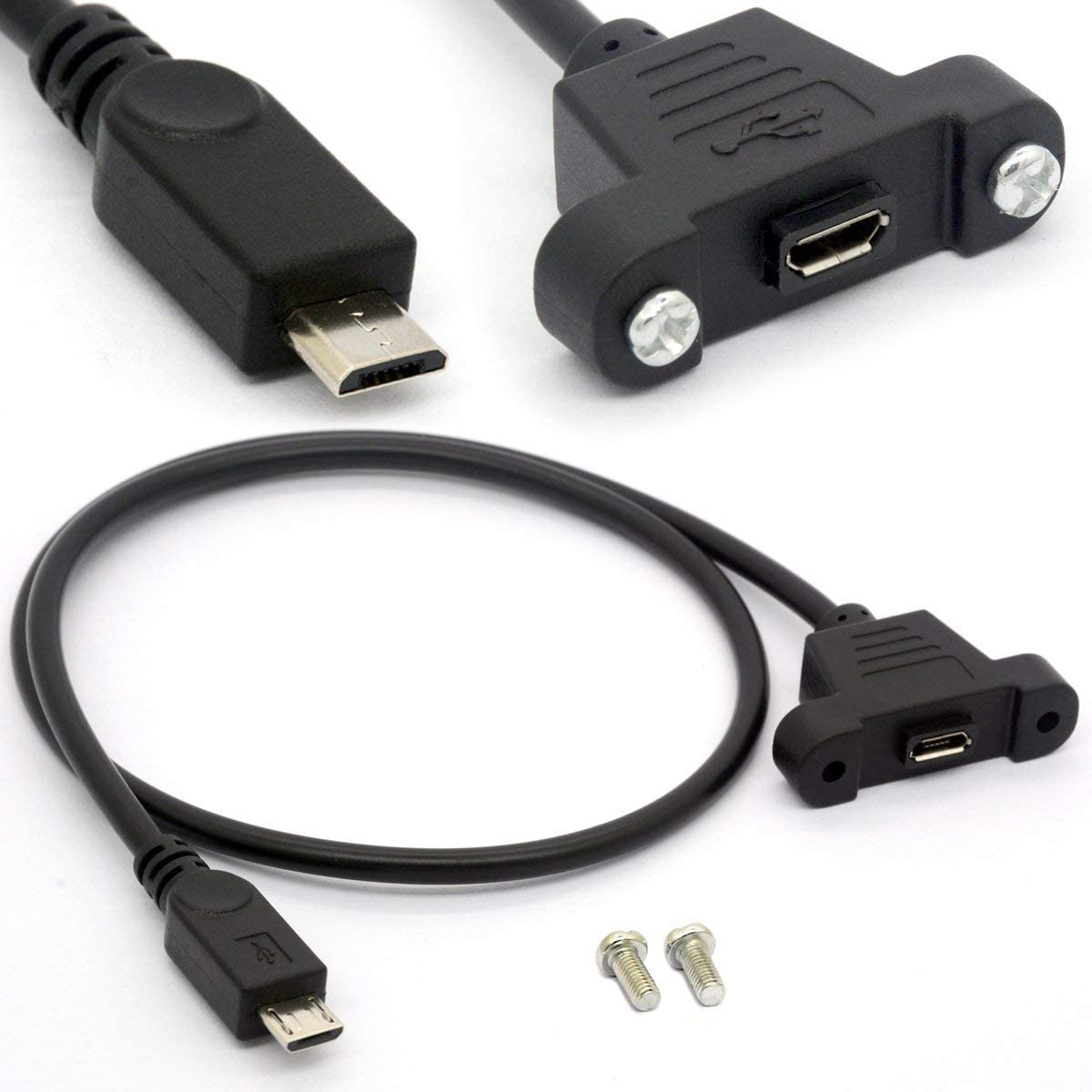 USB Micro B Male to Female Panel Mount Extension Cable