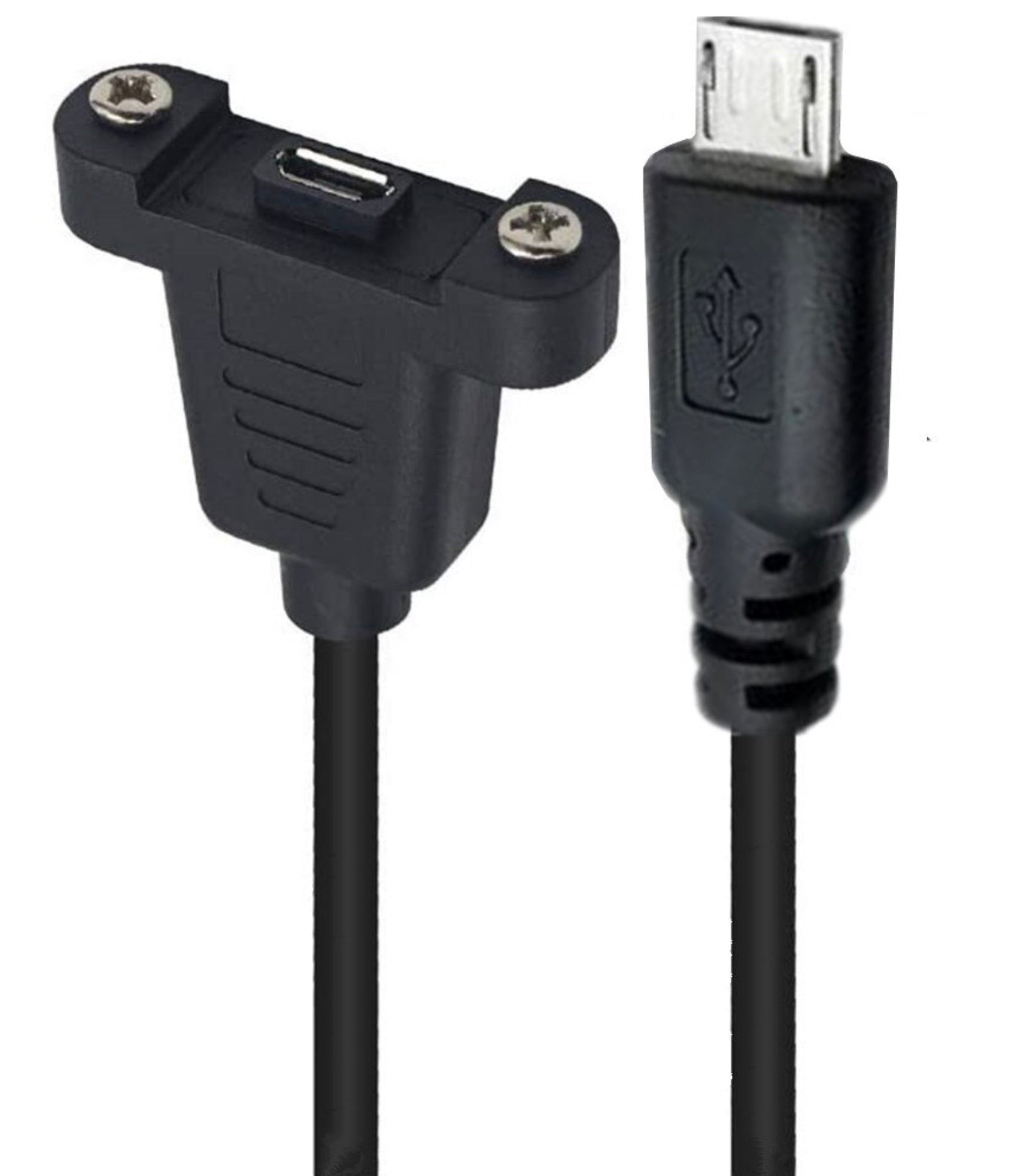 USB Micro Male to Female Panel Mount Charge & Sync Extension Cable (0.3m)