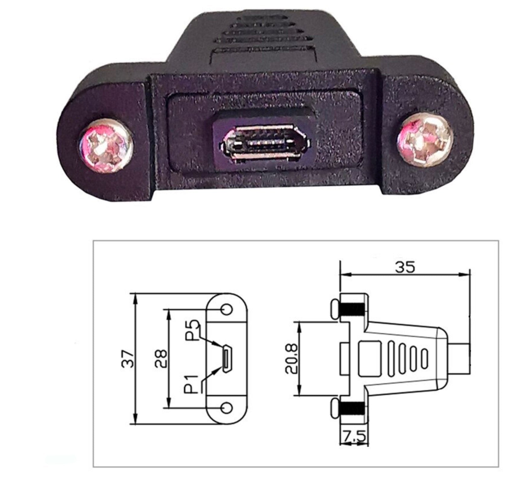 USB Micro Male to Female Panel Mount Charge & Sync Extension Cable (0.3m)