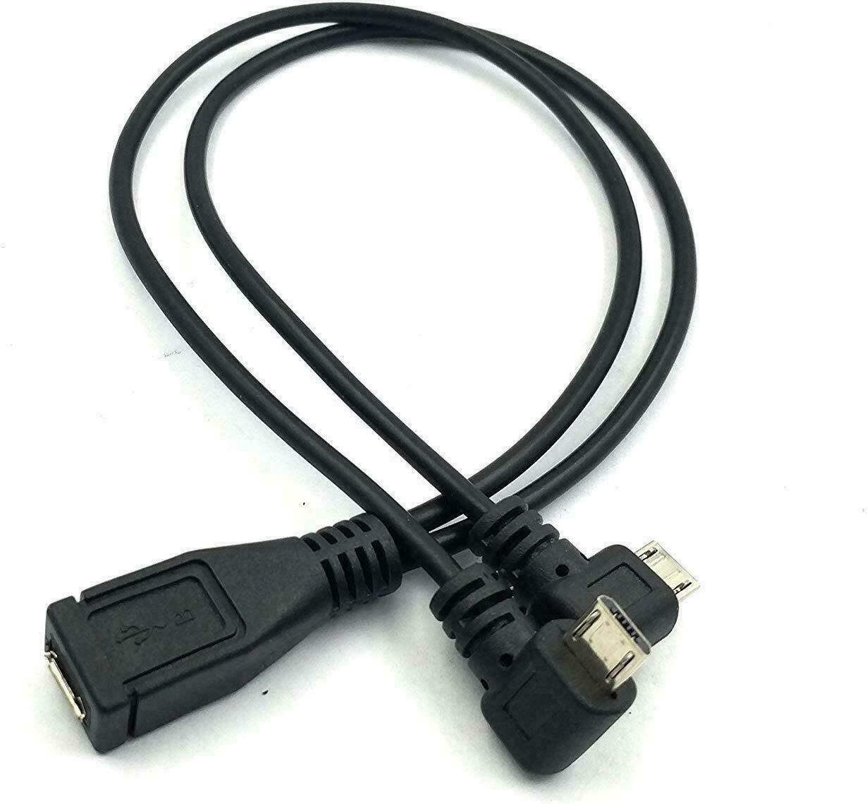 Micro USB Female to Dual Micro Male Angled Charging Cable Y Splitter 0.3m