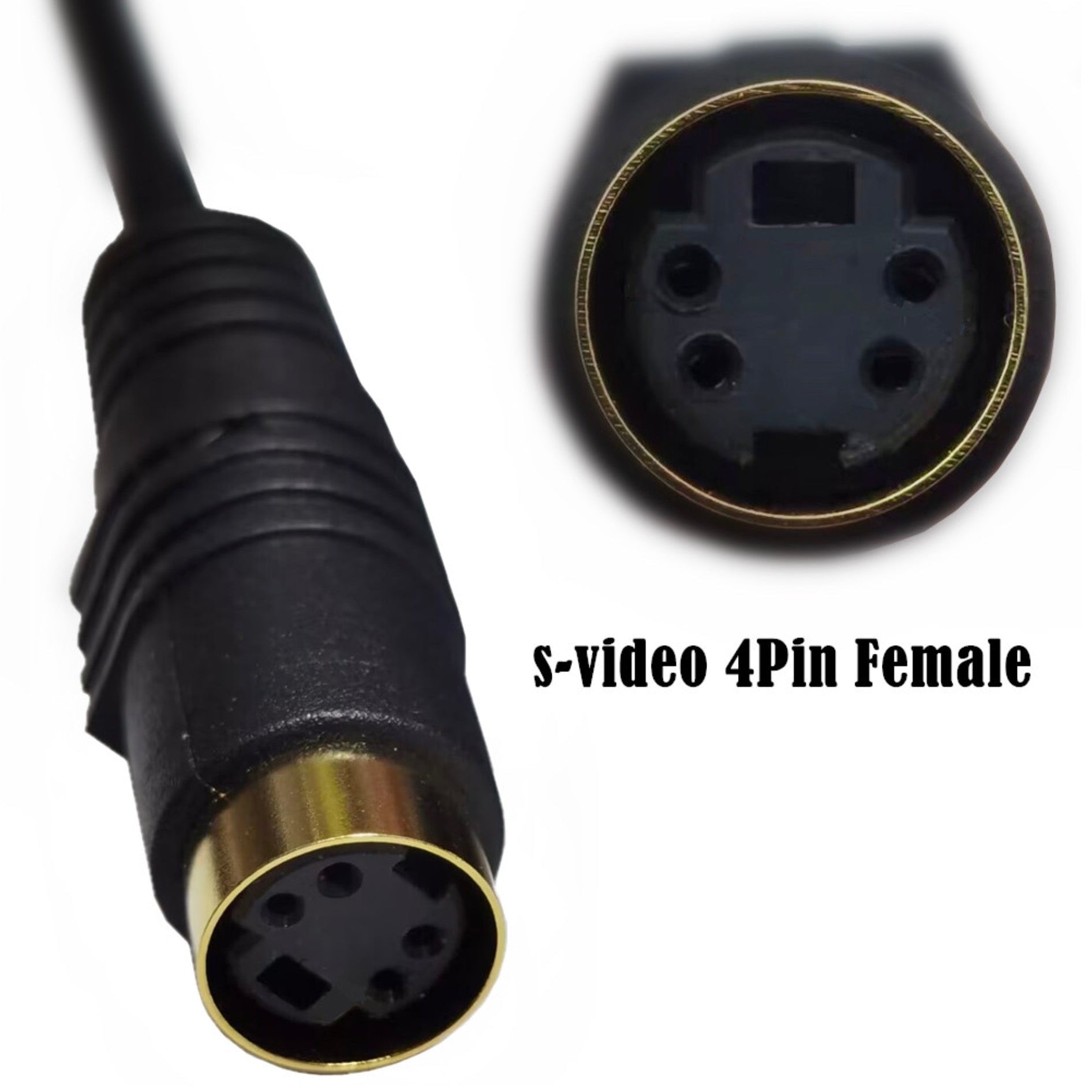 Detailed view of the gold-plated Mini DIN and RCA female connectors