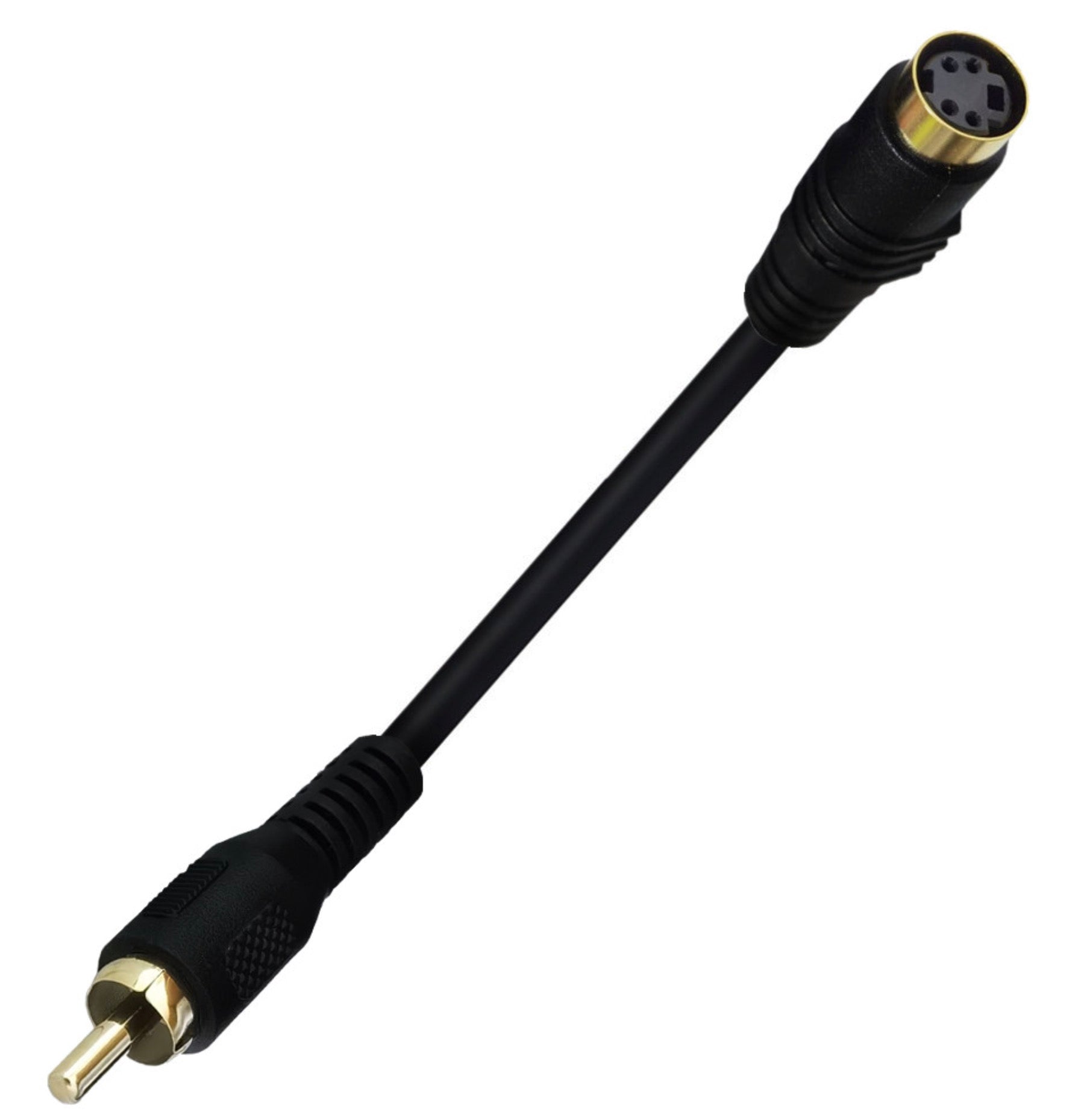 4-pin Mini DIN male to RCA male adapter cable connected to home entertainment equipment