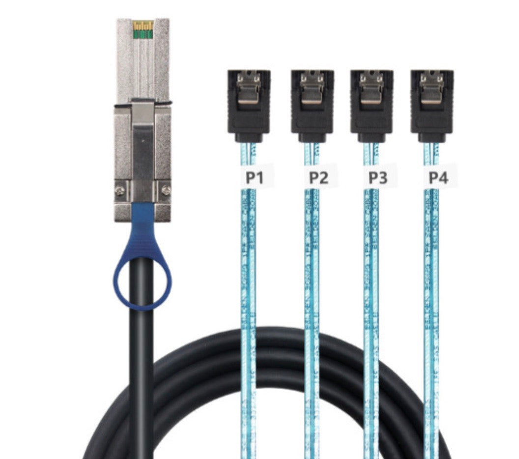 Overview of Mini SAS SFF-8088 to four SATA breakout cable