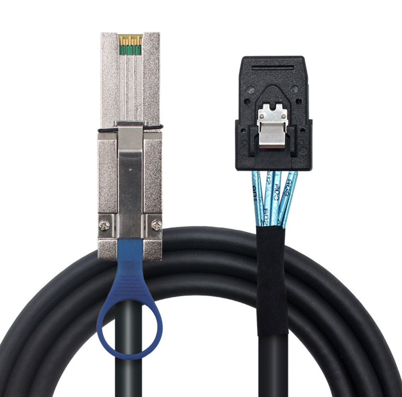 Close-up of SFF-8088 and SFF-8087 Mini SAS connector details