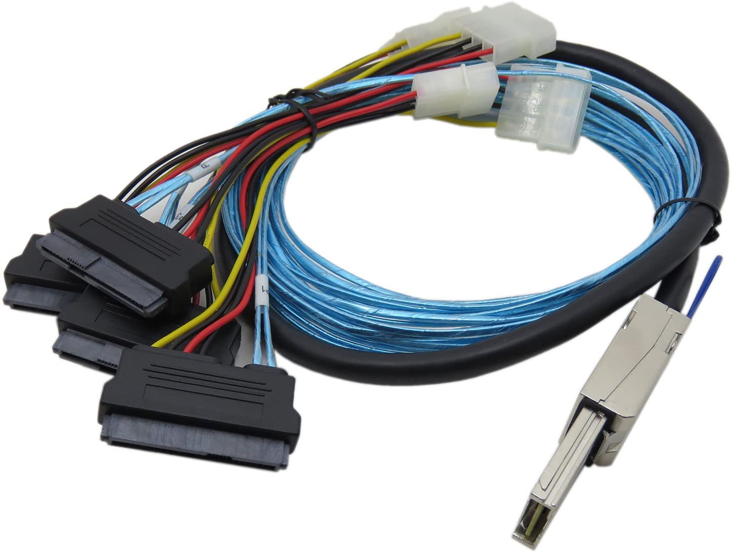 Overview of Mini SAS SFF-8088 to four SAS SFF-8482 fan-out cable with power