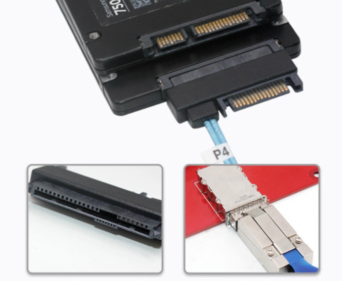 Mini SAS breakout cable installed in a server connecting multiple SAS hard drives