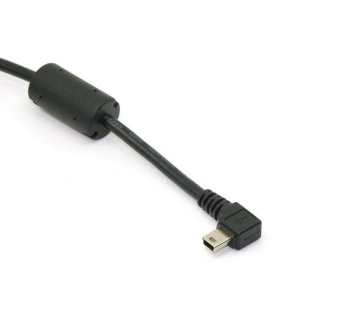 Right Angle Mini USB charging and data cable for cameras GPS devices and portable electronics