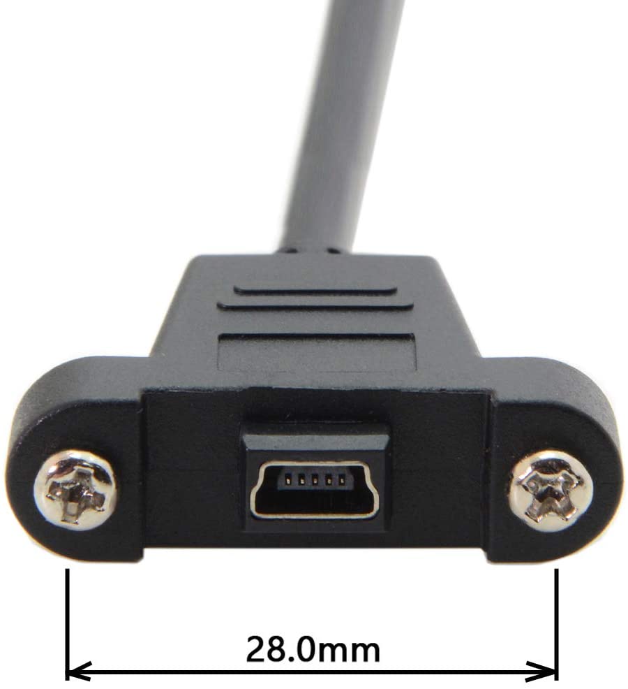 USB 2.0 Mini B Male to Female Panel Mount Cable with Screws 0.3m / 0.5m