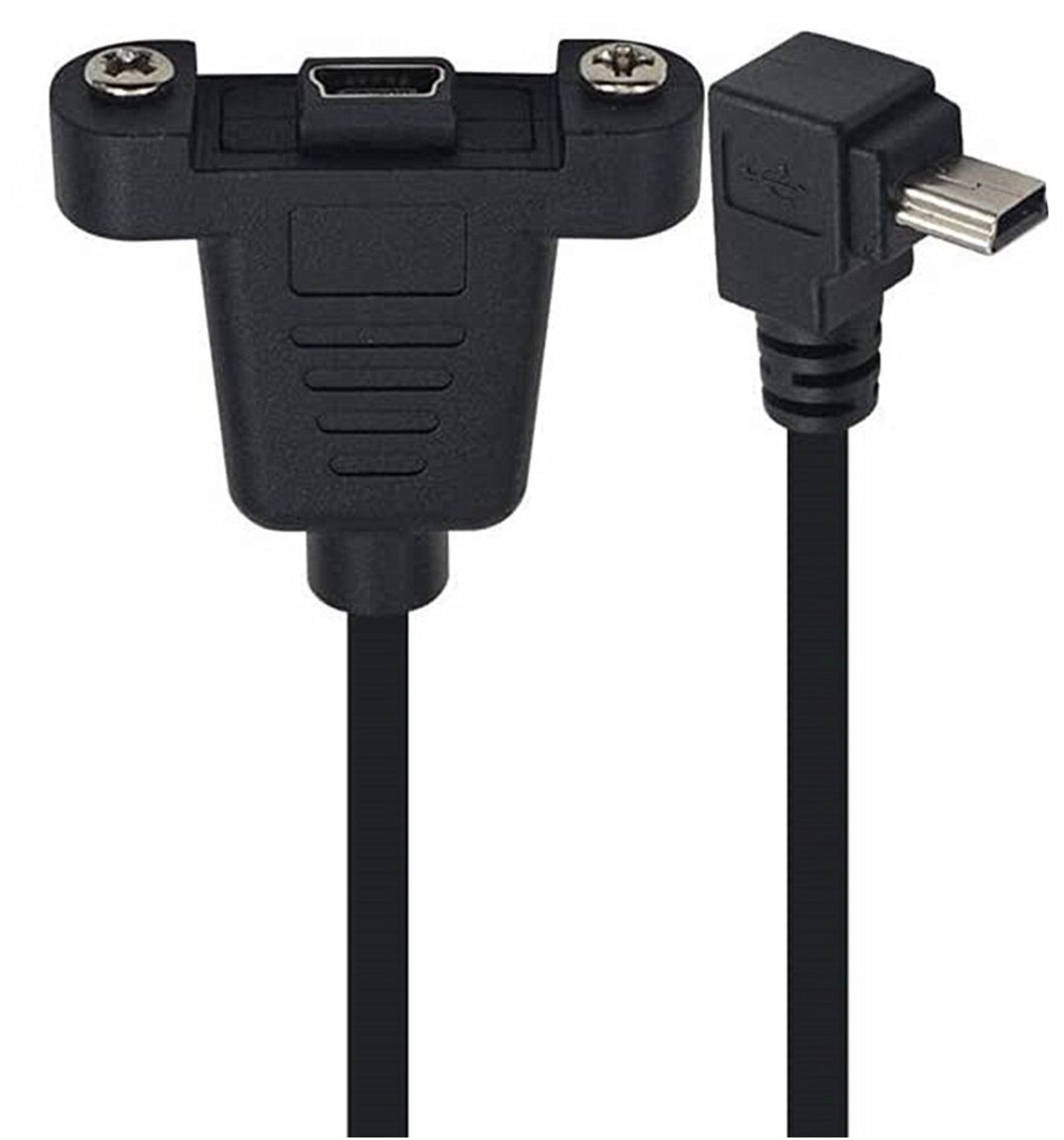 USB 2.0 Mini B Angled Male to Straight Female Panel Mount Cable with Screws 0.3m