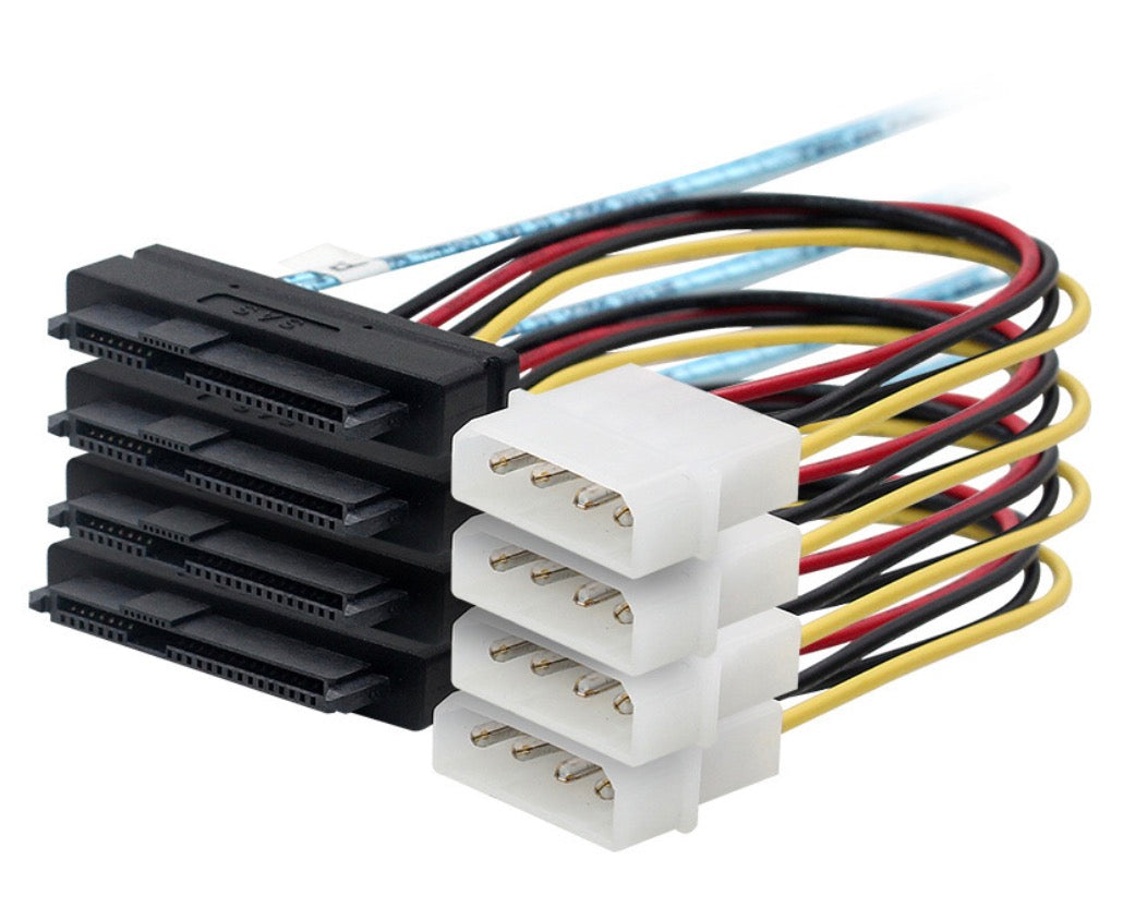 SFF-8482 SAS breakout cable with integrated 4-pin Molex power connectors