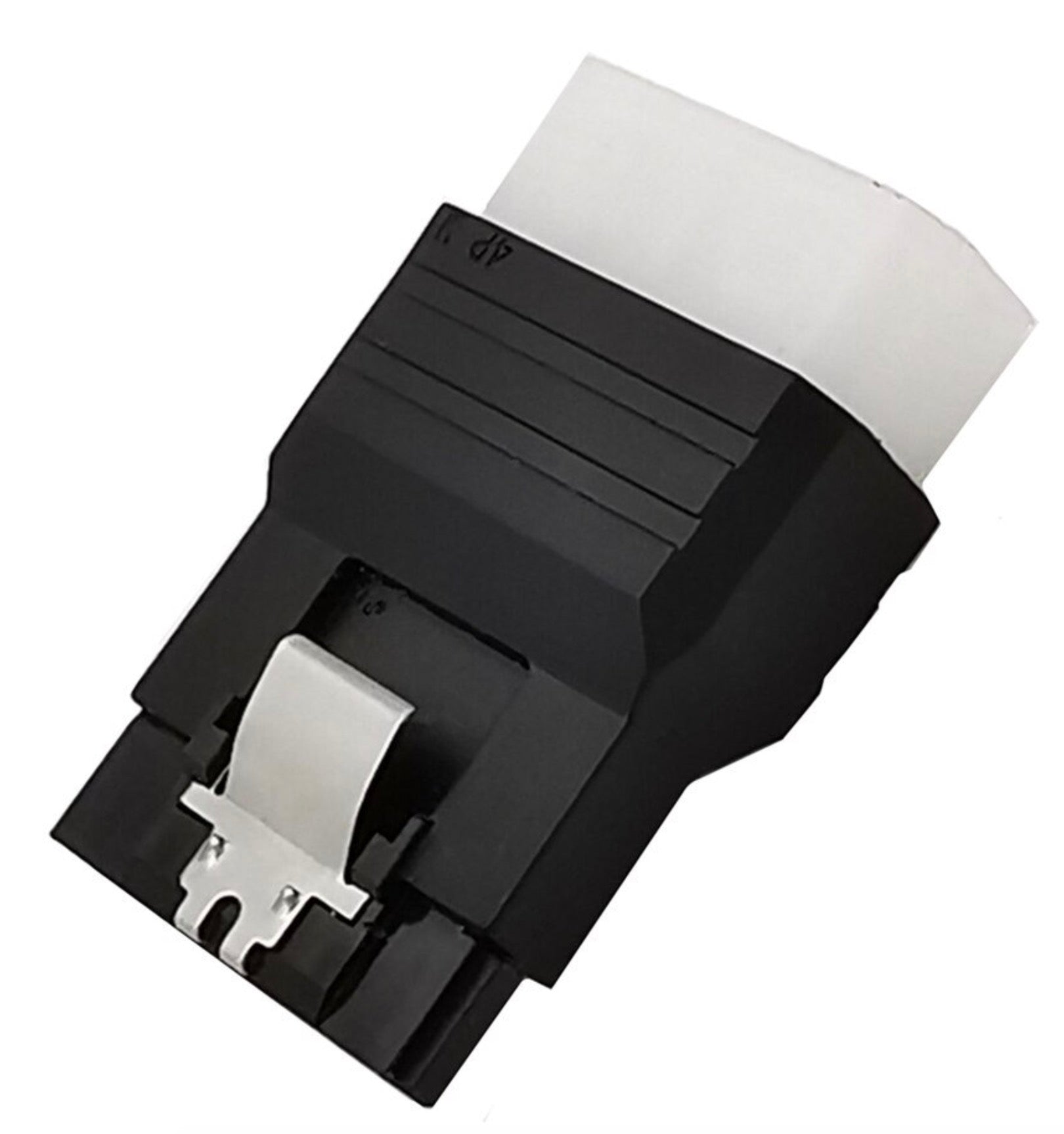 Angled view of Molex to SATA power adapter converter