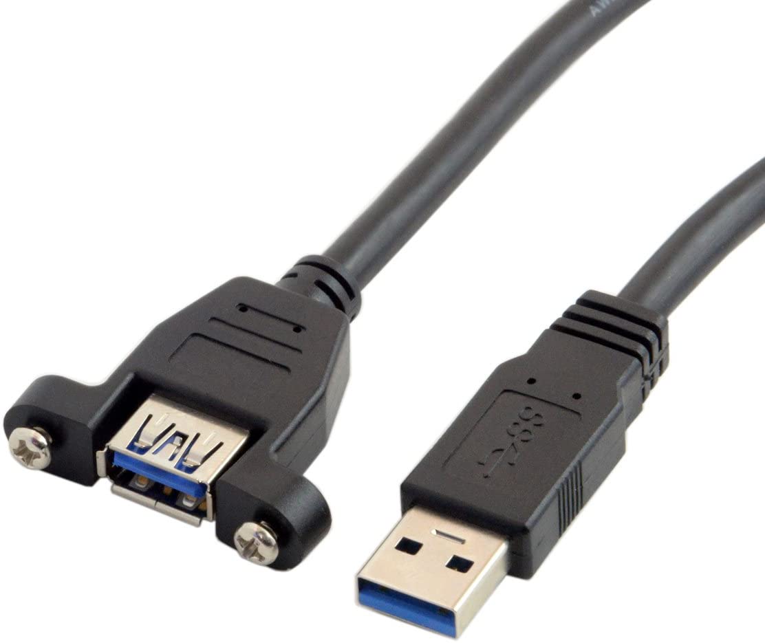 Flange mount USB 3.0 Type-A female extension cable with mounting hardware 5