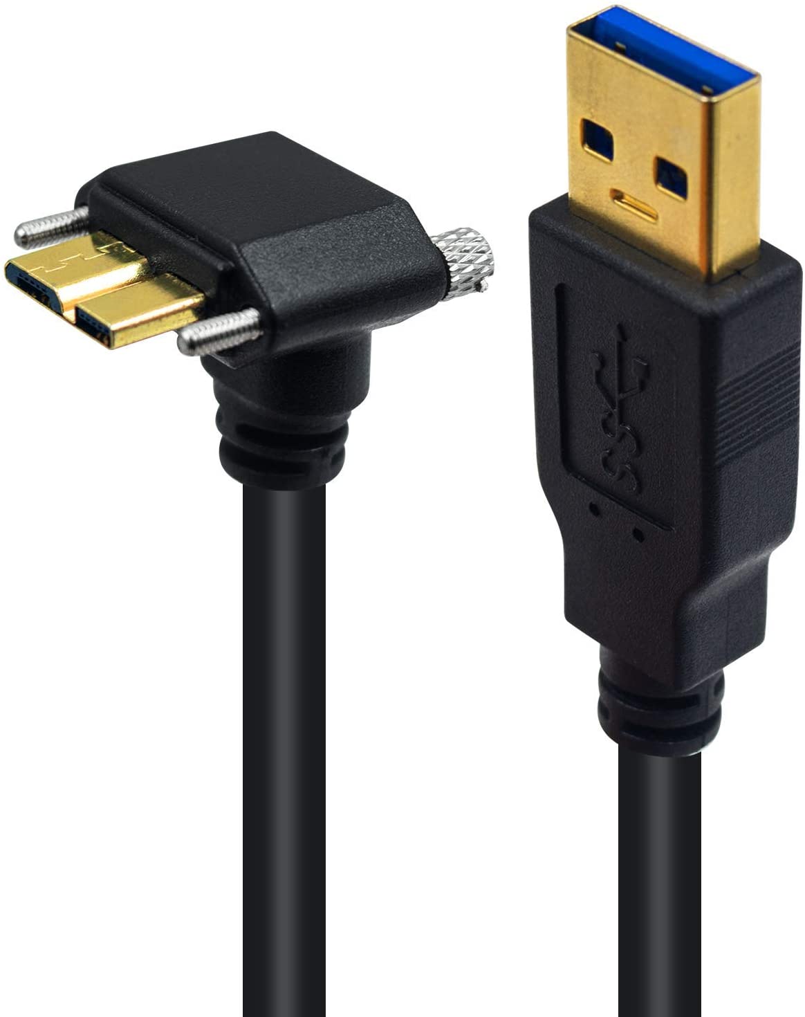 USB-A 3.0 Male to Micro-B Charge & Sync Cable with Screws (Up Angle)