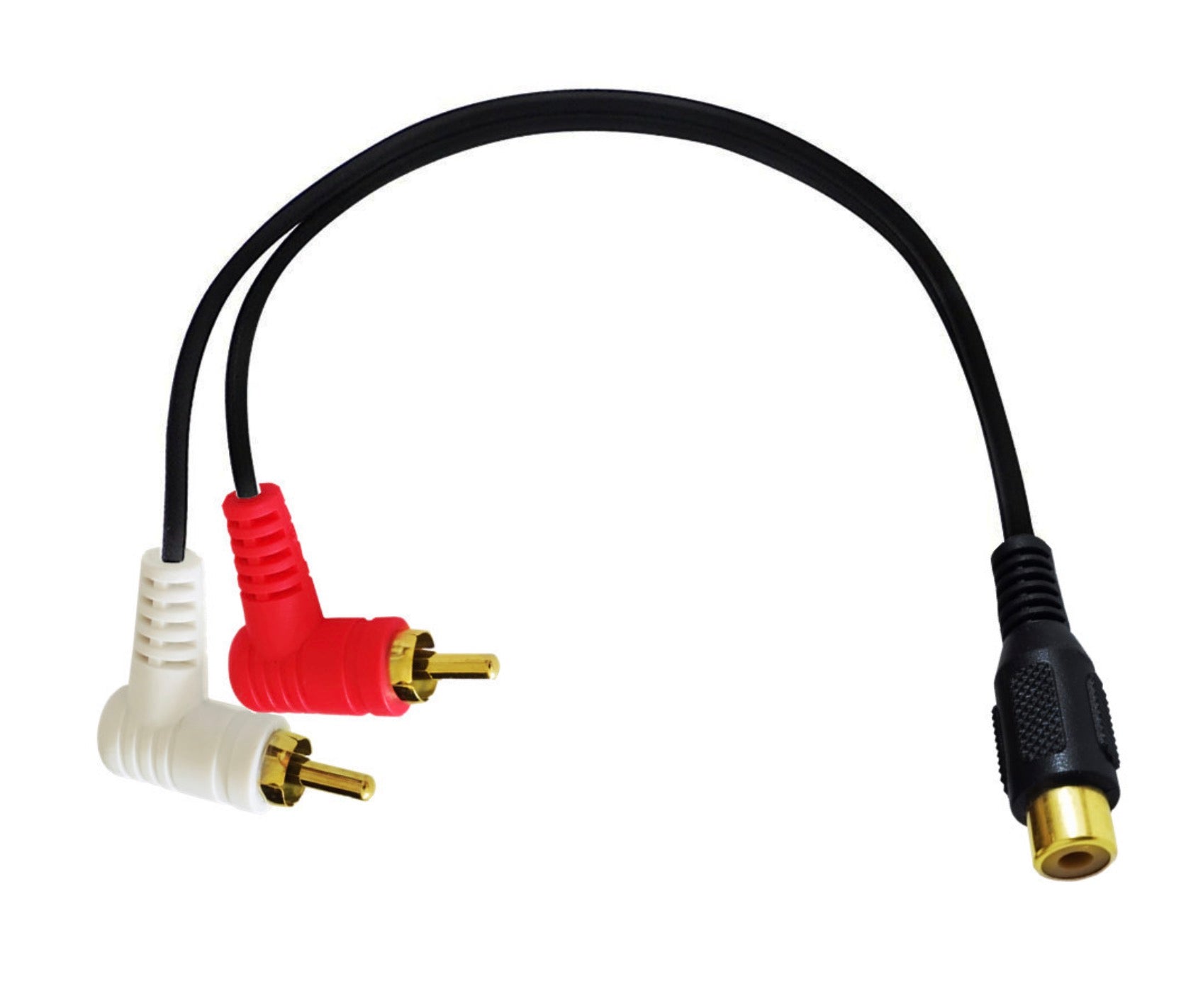 RCA female to dual right-angle RCA male stereo Y splitter cable