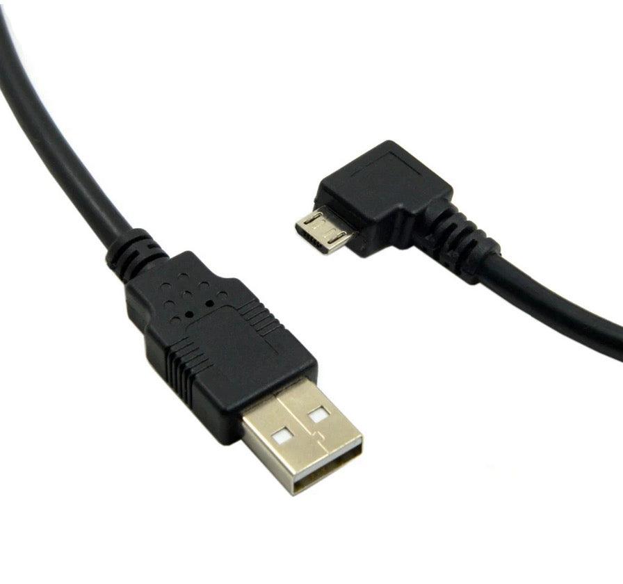 Right Angle Micro USB 5 Pin connector with USB Type-A connector on 3 metre charging cable