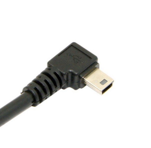 Right Angle Mini USB 5 Pin B connector with USB Type-A connector on 5 metre cable