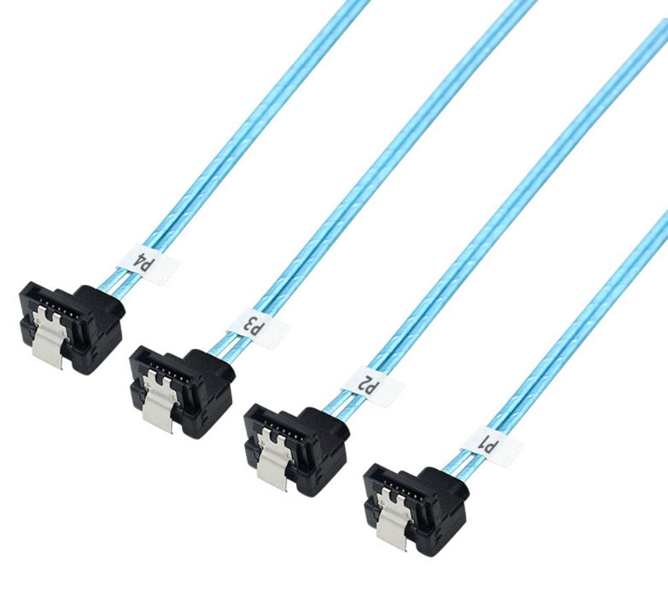 Overview of 4-way SATA III right-angle data cable supporting 6Gbps transfer