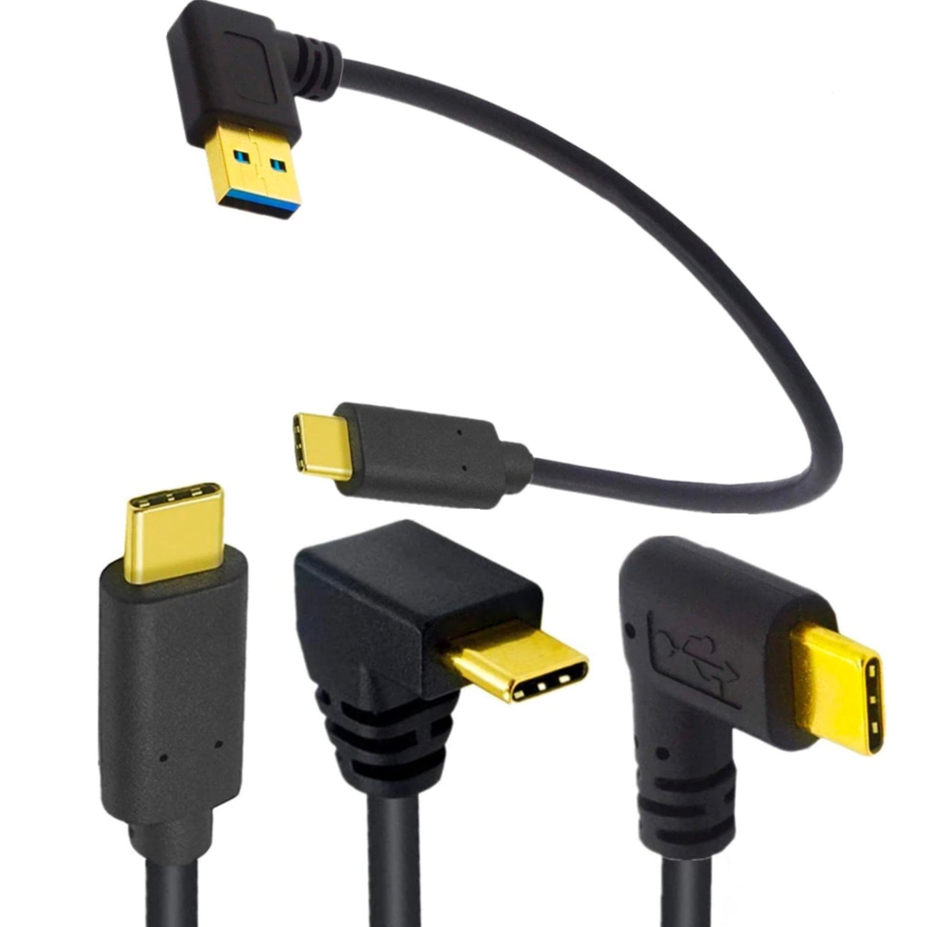 USB-A 3.0 Right Angle to USB-C Data Sync Charge Cable 0.25m