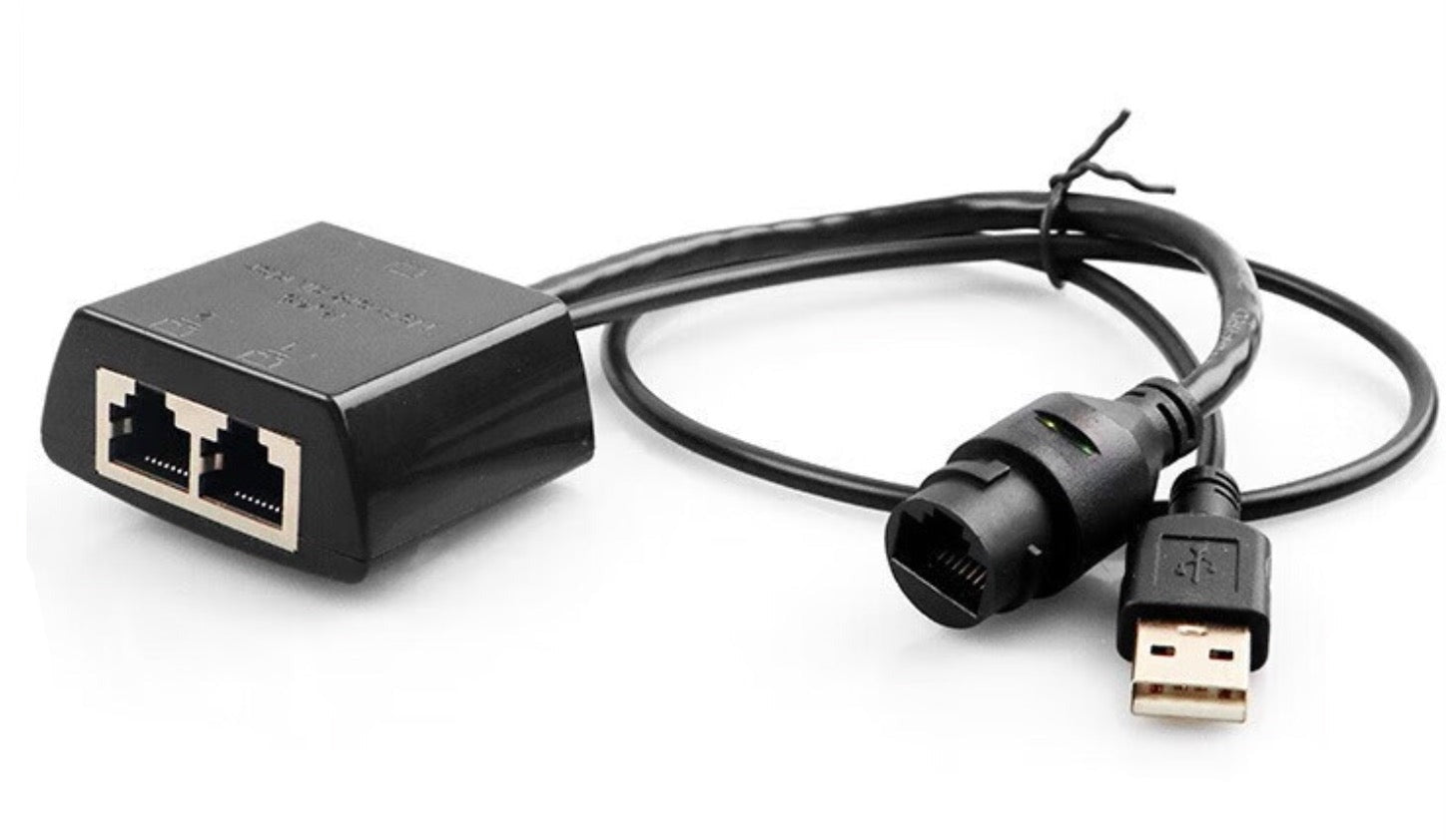 RJ45 1 to 2 powered Ethernet network splitter with USB power cable