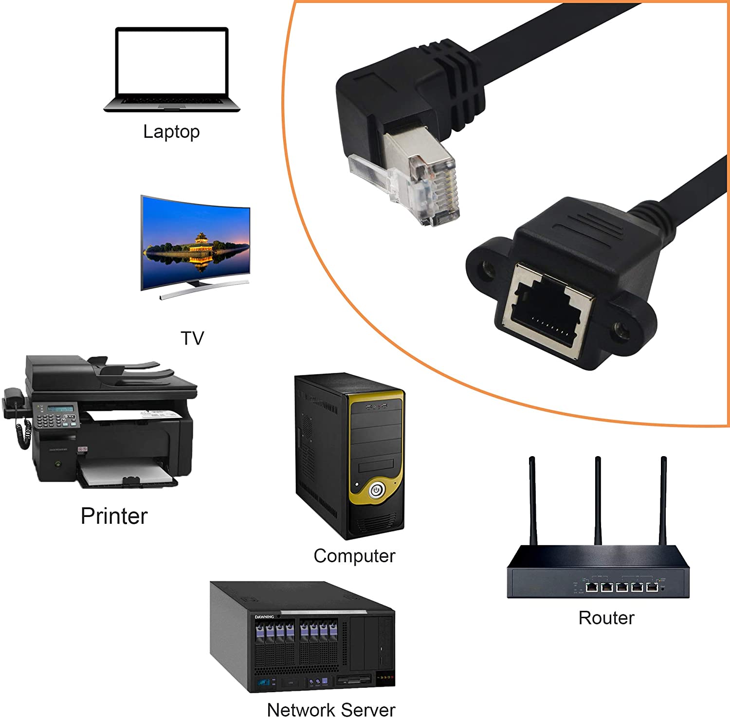 RJ45 Male to Female Panel Mount CAT6/5e/5 Shielded Network LAN Ethernet Extender 0.6m