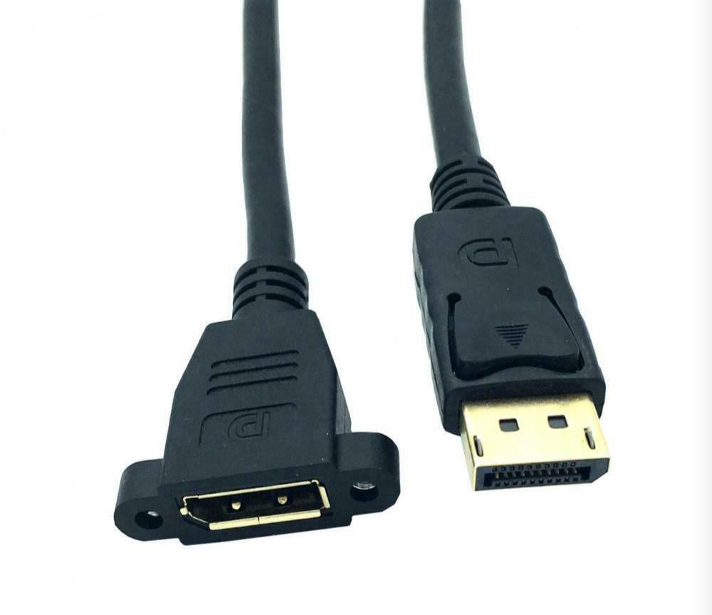 DisplayPort Male to Female  Extension Cable with Panel Mount 0.3m