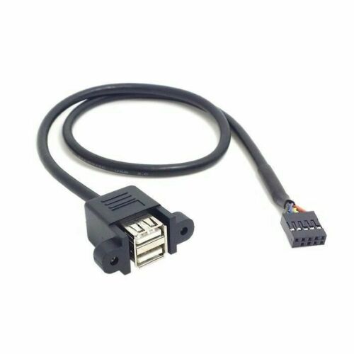 Motherboard 9 Pin Header to Dual USB 2.0 Female Panel Mount Data Cable