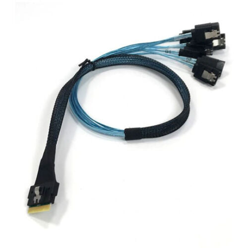 Slim SAS SFF-8654 8i to 8 x Latching SATA Cable 0.6m