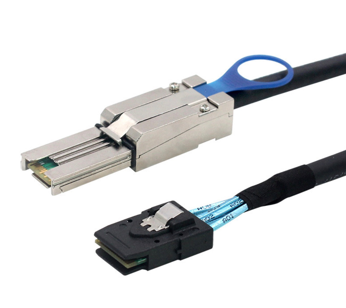 Mini SAS SFF-8088 connector with quick-release locking tab