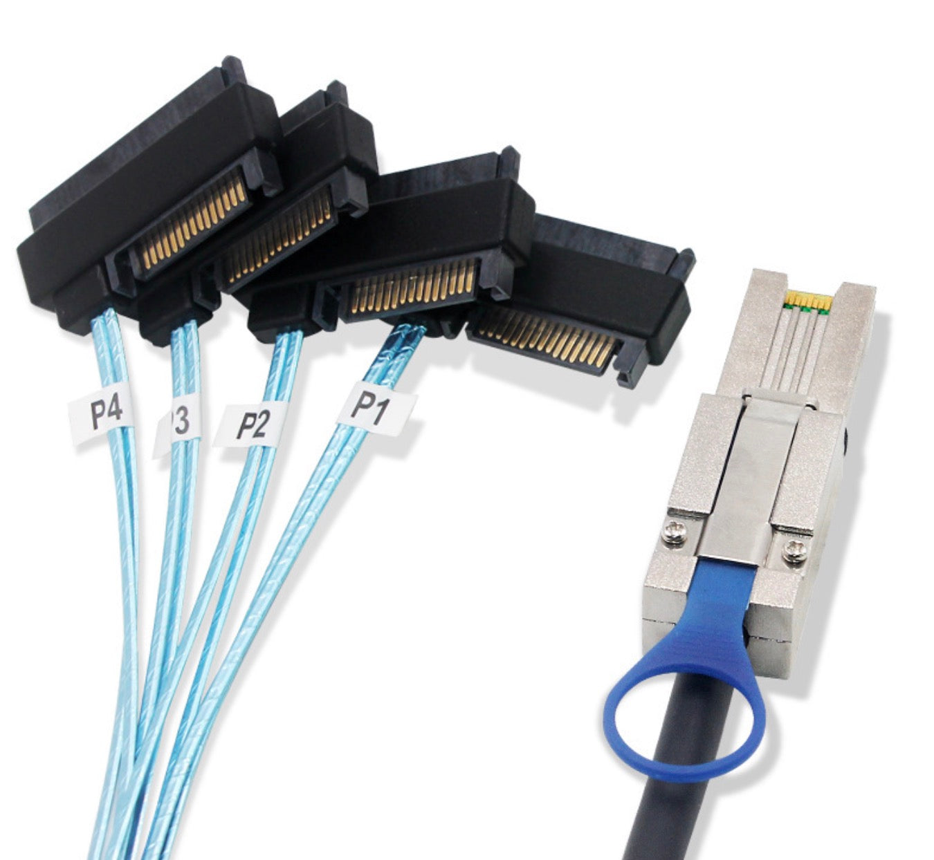 Close-up of SFF-8482 29+15 pin SAS drive connectors