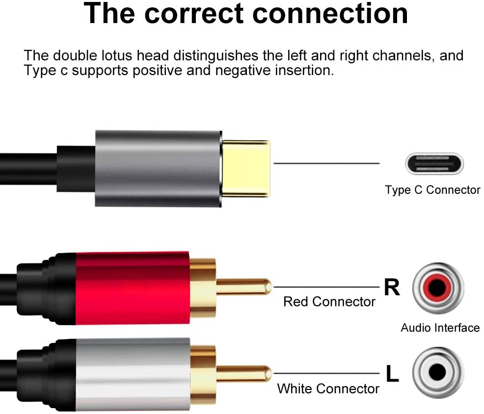 USB-C Male to Dual RCA Male Stereo Audio Converter Cable 3m
