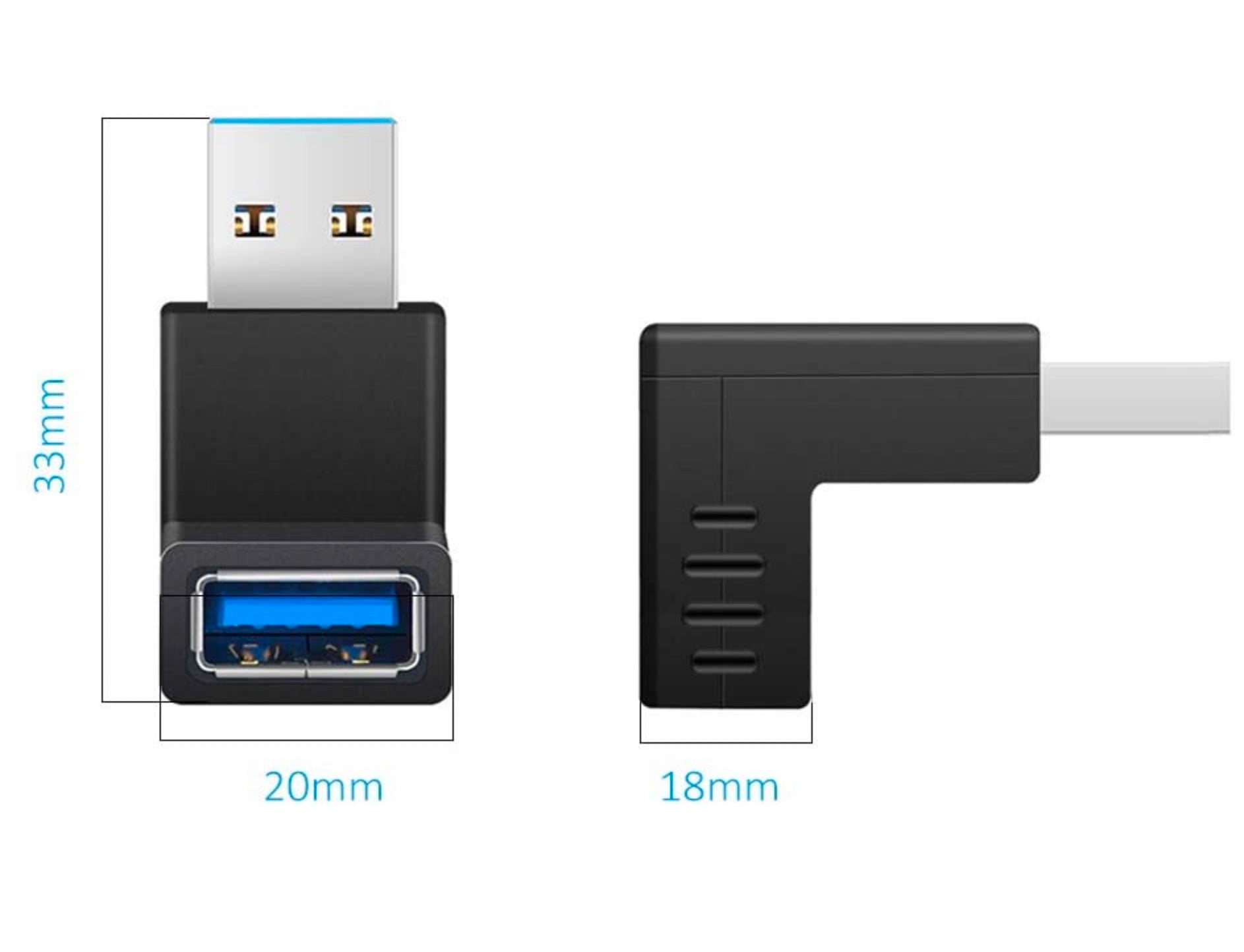 USB 3.0 Type A Angled Male to Female Data Adapter