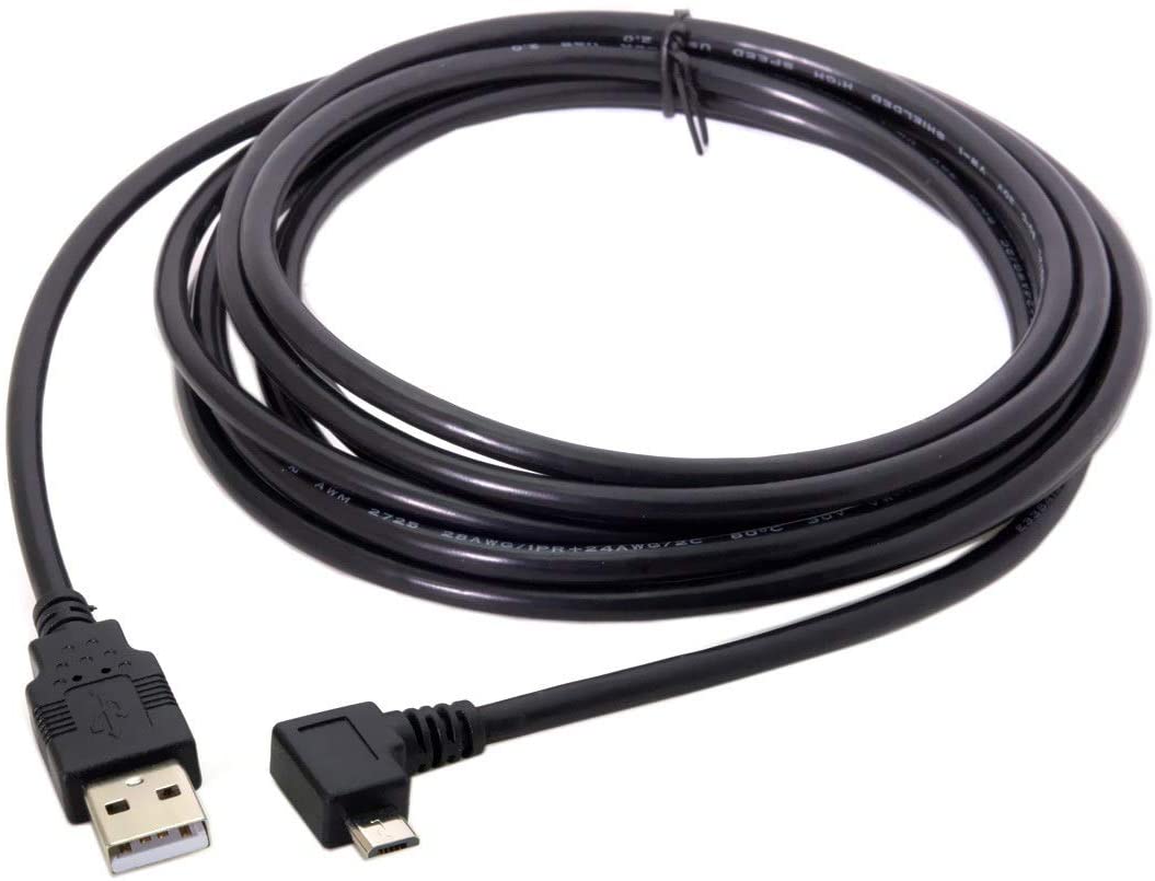 USB 2.0 Type-A male to Micro USB 5 Pin male 3 metre charging and data cable with angled connector