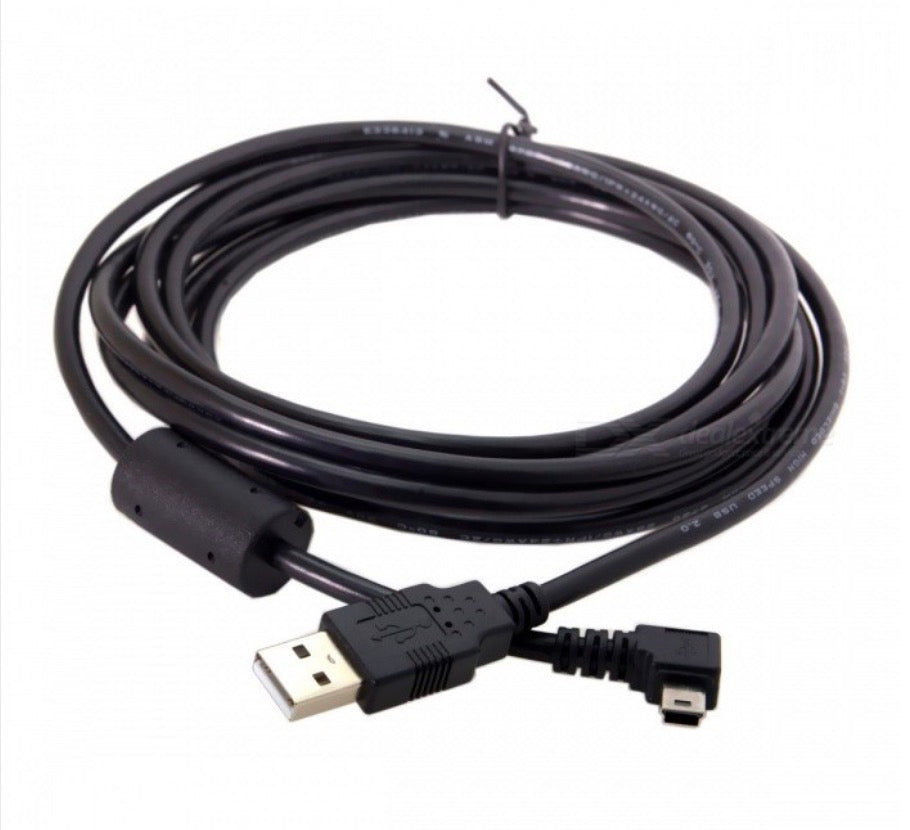 USB 2.0 Type-A male to Mini USB 5 Pin B male data and charging cable with angled connector