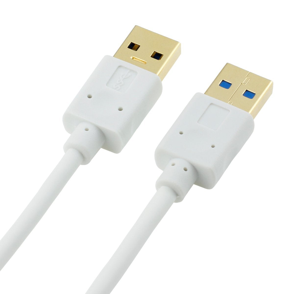 Close-up of gold-plated USB 3.0 Type-A male connectors on ultra slim cable