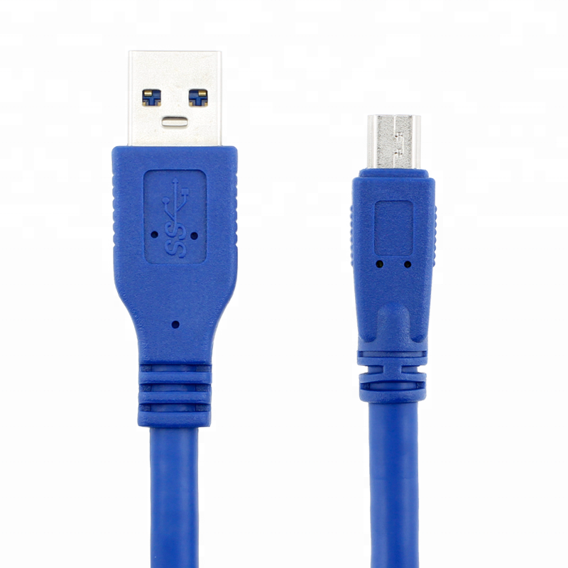 Close-up of USB 3.0 Type-A male and Mini USB 3.0 10 Pin B male connectors