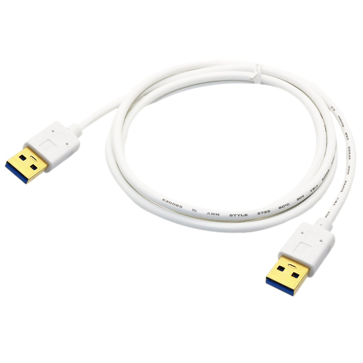 Coiled ultra slim USB 3.0 Type-A male to male cable showing full cable assembly