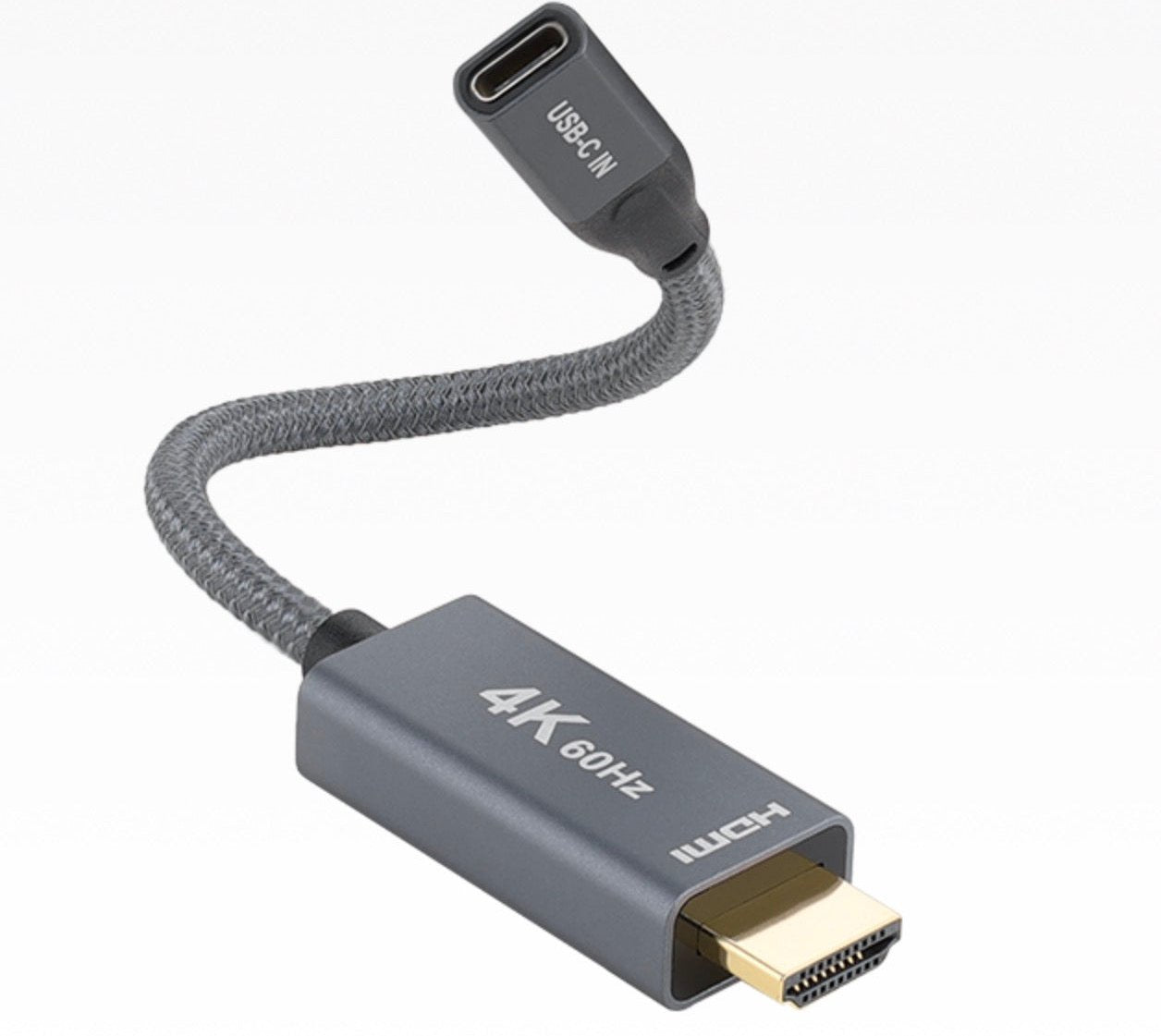Flexible braided USB-C to HDMI converter cable with gold plated HDMI connector