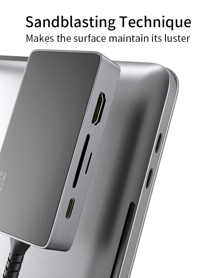 Premium aluminium USB-C hub designed for efficient heat dissipation