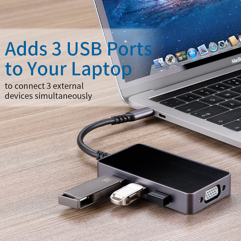 8-in-1 USB-C hub connected to a laptop with external peripherals