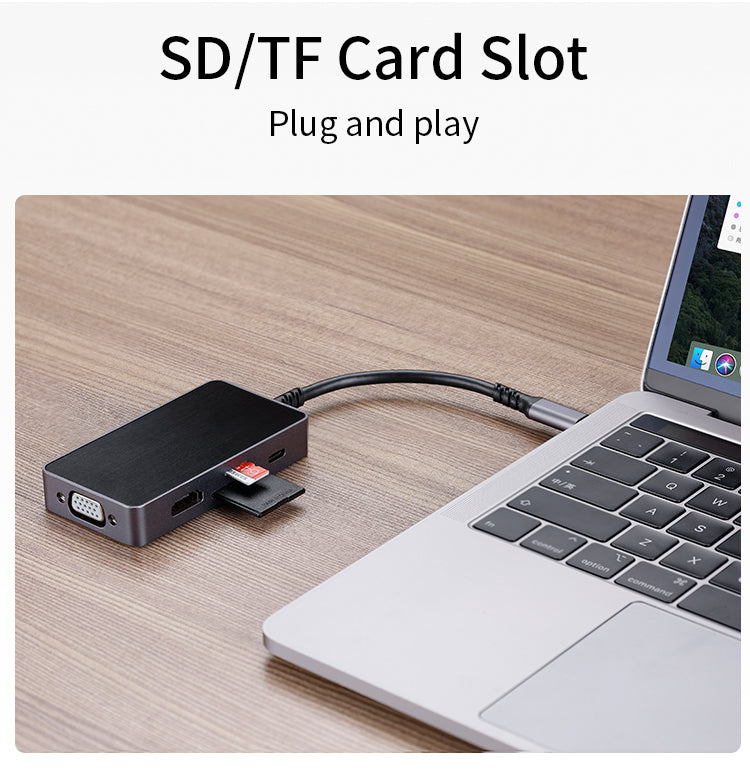 USB-C hub with integrated SD and microSD TF card reader slots