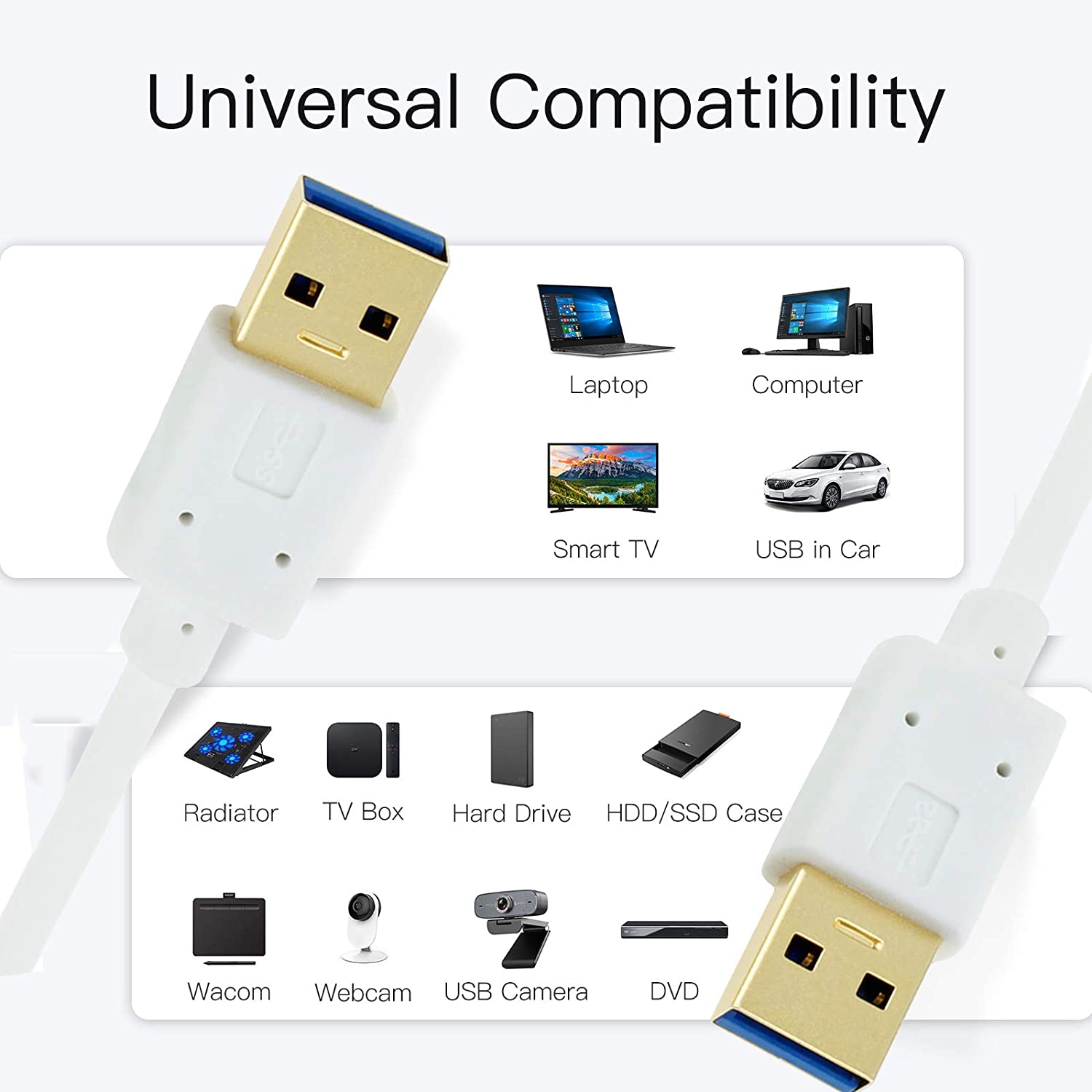 Ultra slim USB 3.0 Type-A male to male cable compatibility with USB host devices docking stations and peripherals